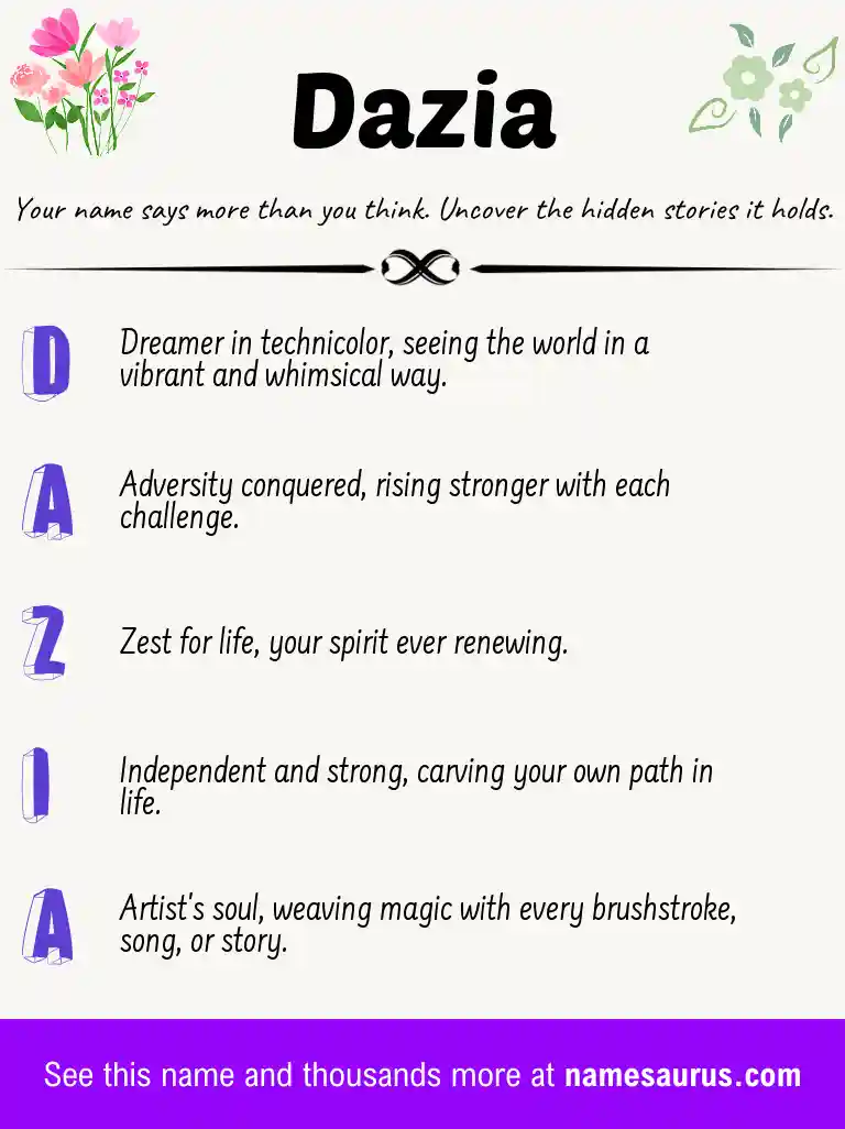 Acrostic poem about Dazia.