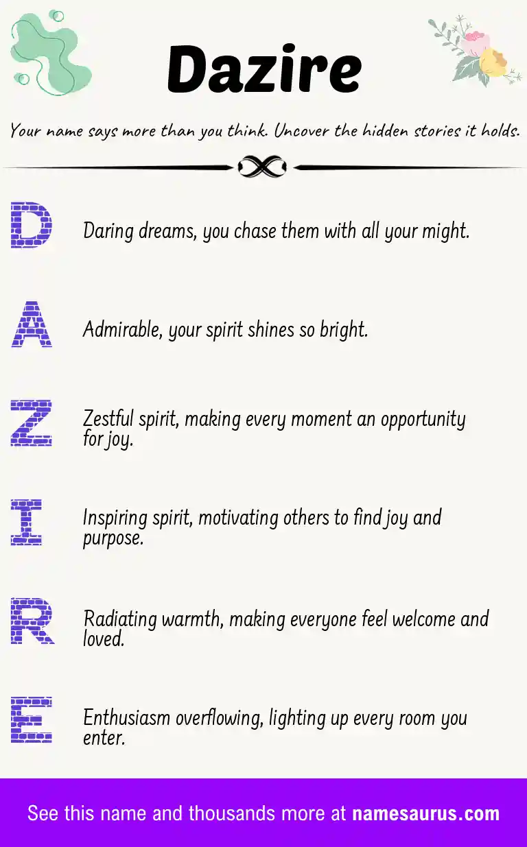 Acrostic poem about Dazire.
