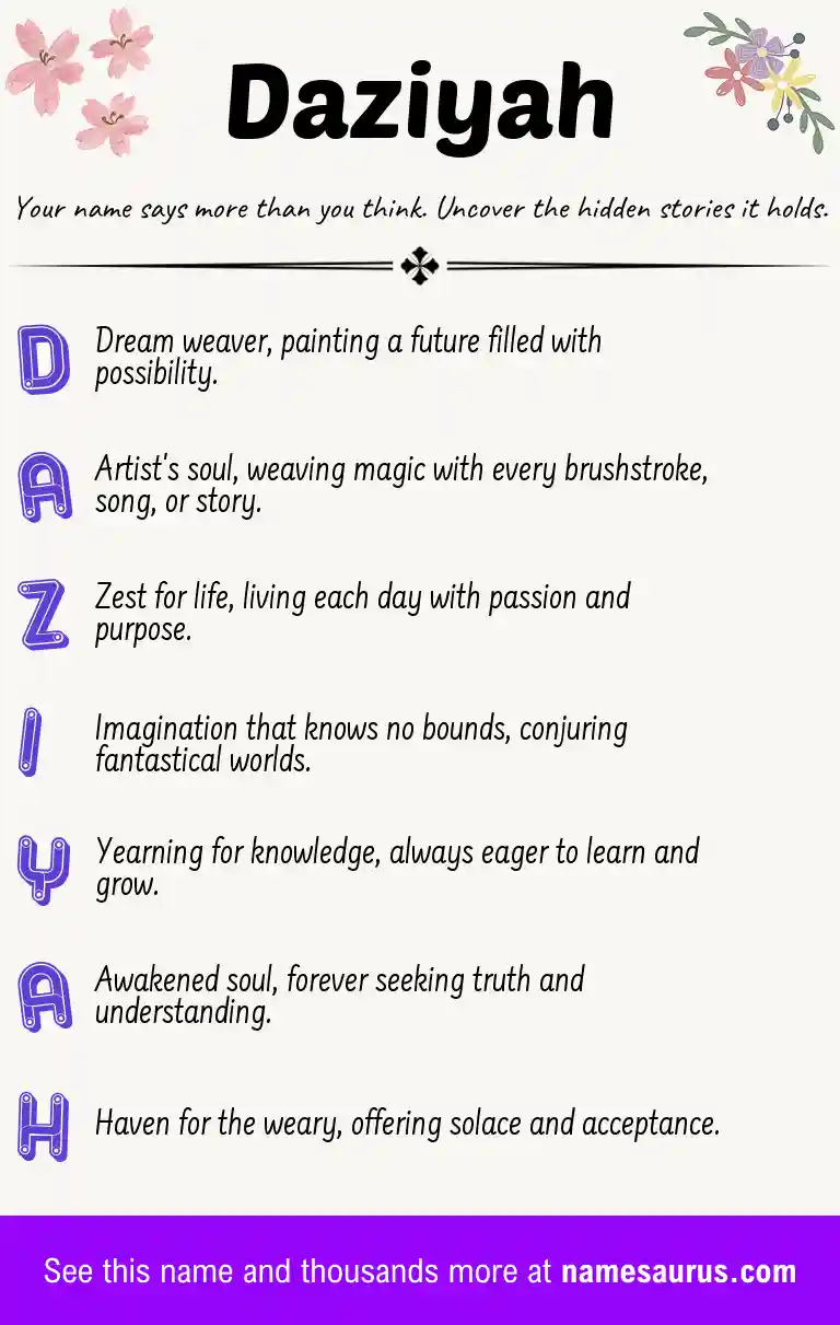 Acrostic poem about Daziyah.