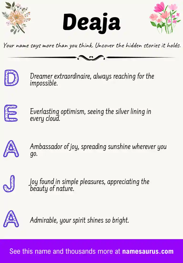 Acrostic poem about Deaja.