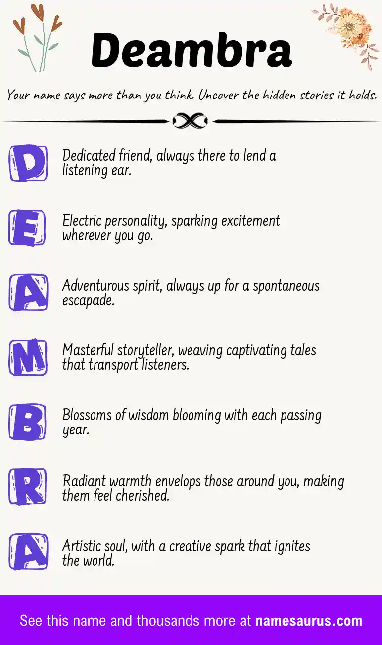 Acrostic poem about Deambra.