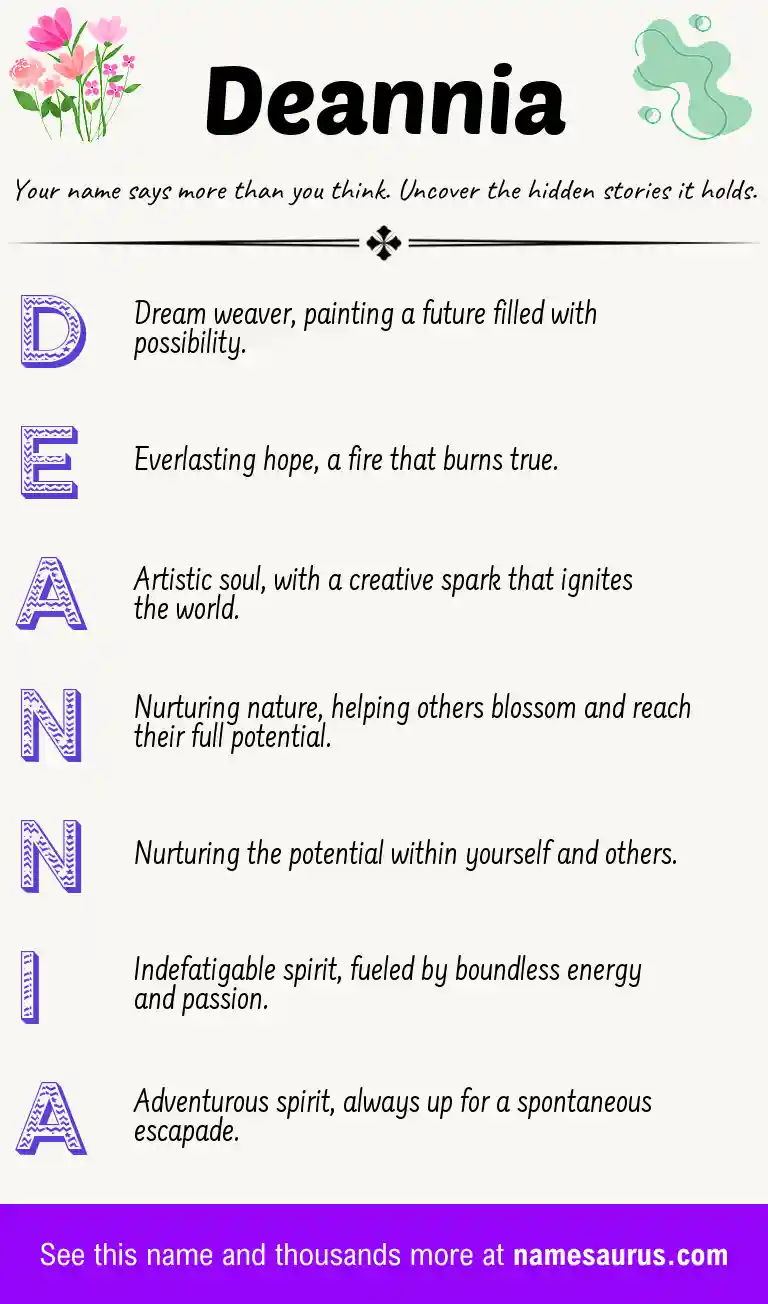 Acrostic poem about Deannia.