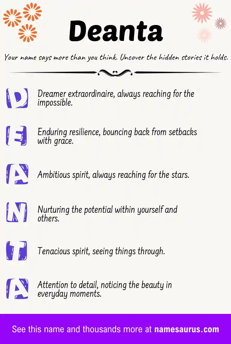 Acrostic poem about Deanta.