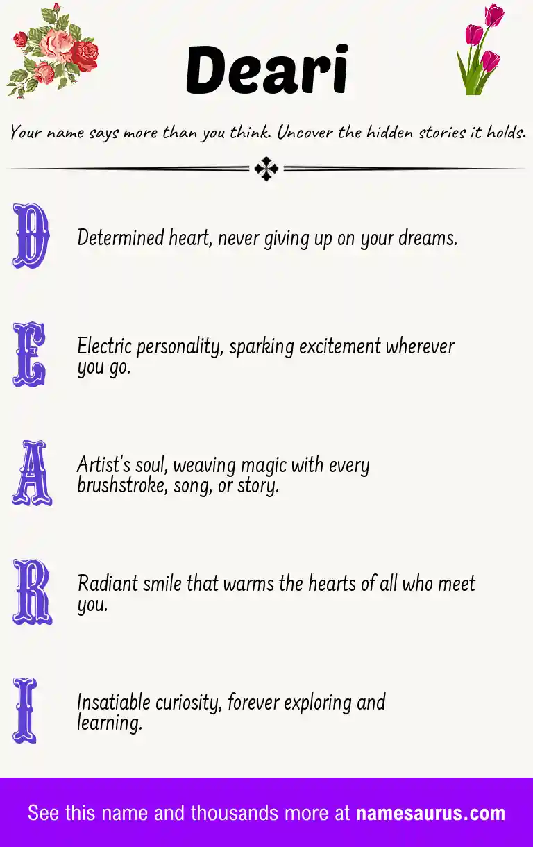 Acrostic poem about Deari.