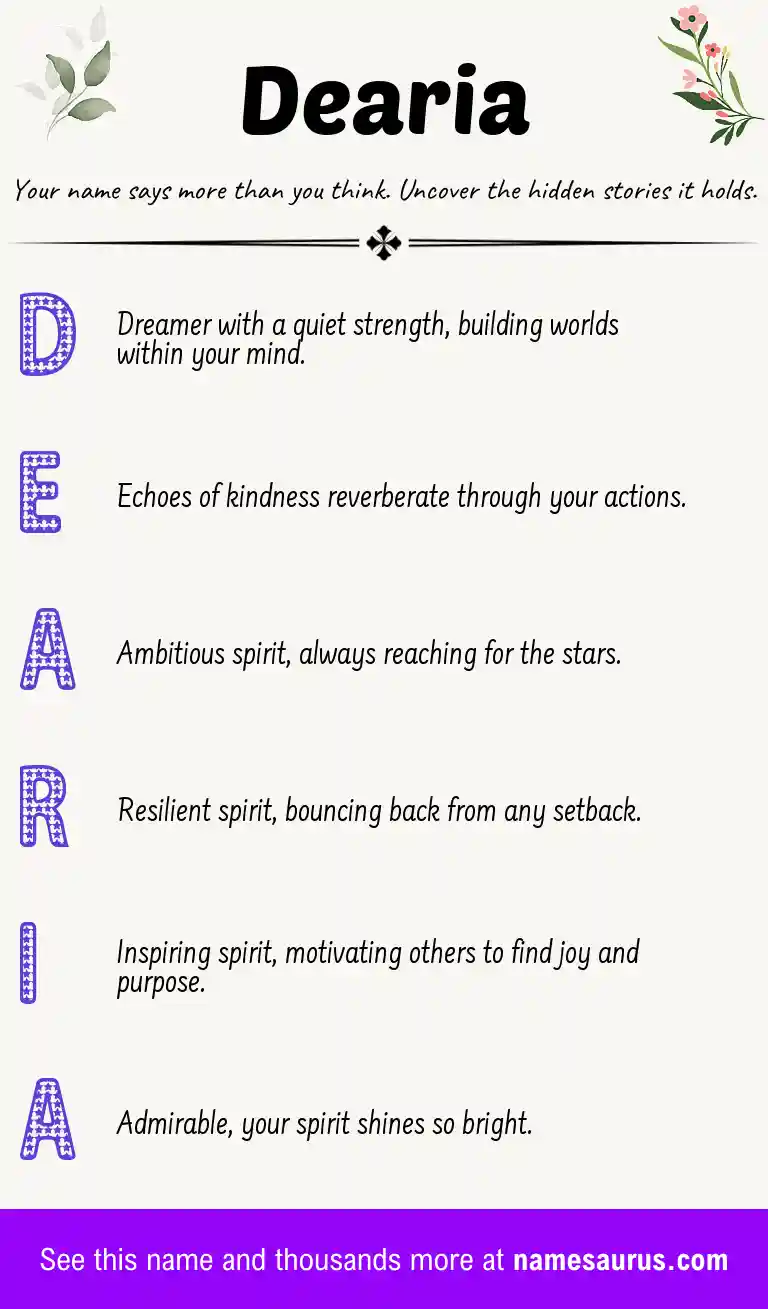 Acrostic poem about Dearia.