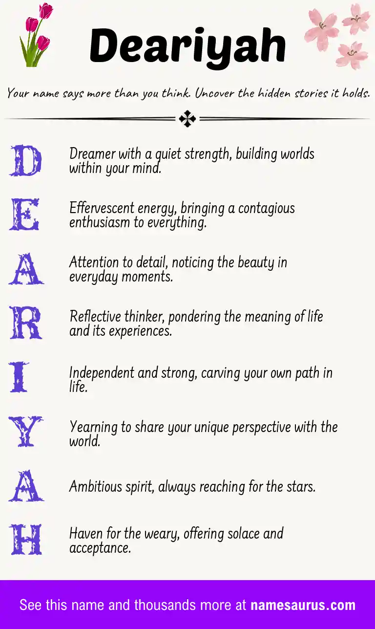 Acrostic poem about Deariyah.