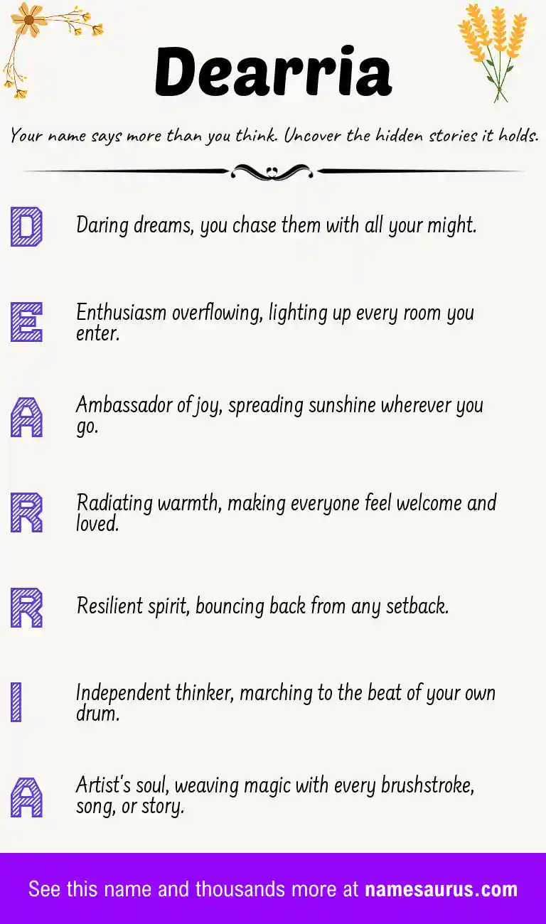 Acrostic poem about Dearria.
