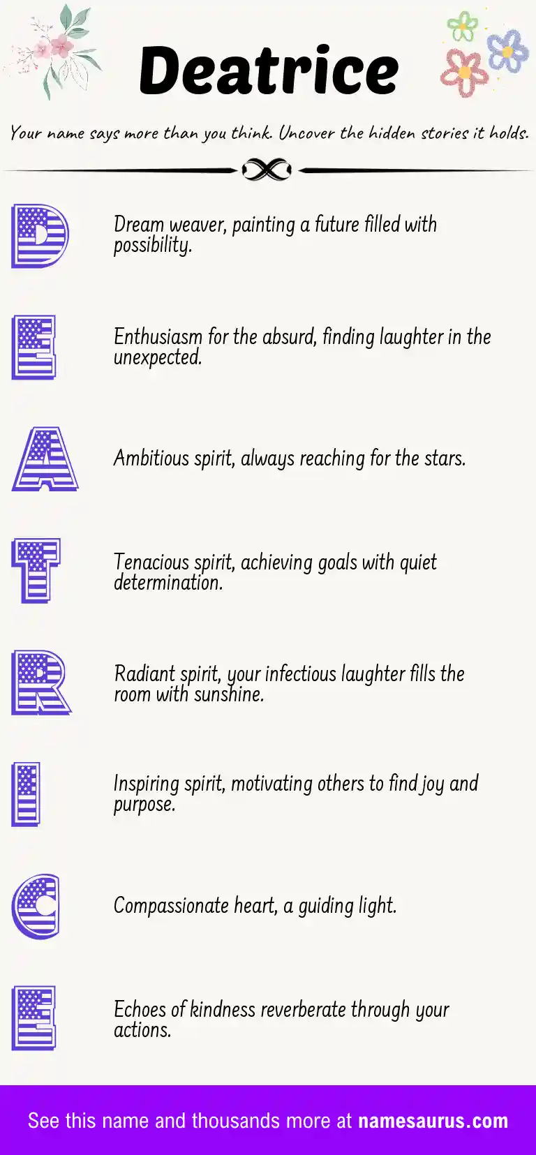Acrostic poem about Deatrice.