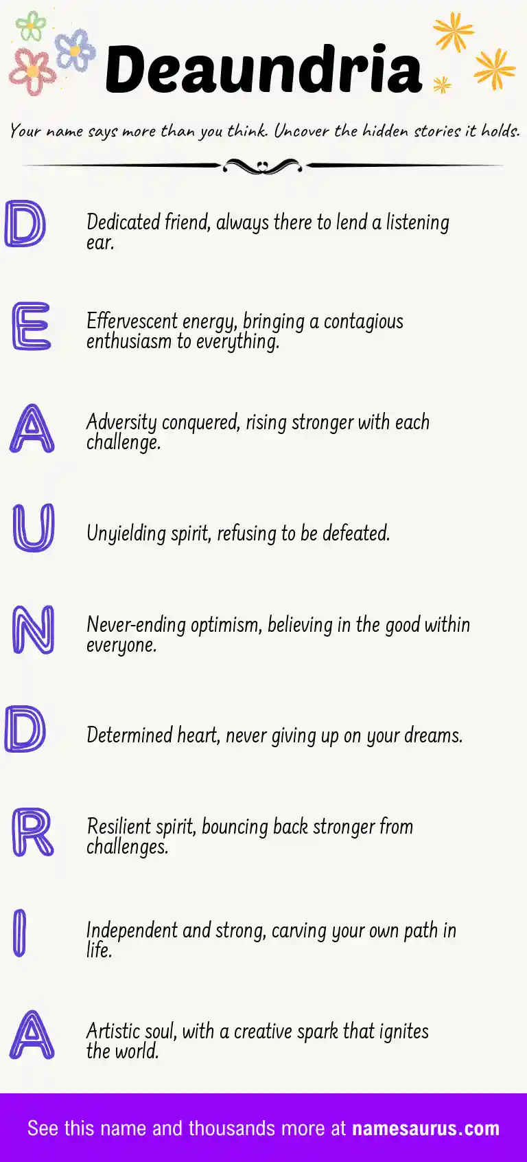 Acrostic poem about Deaundria.