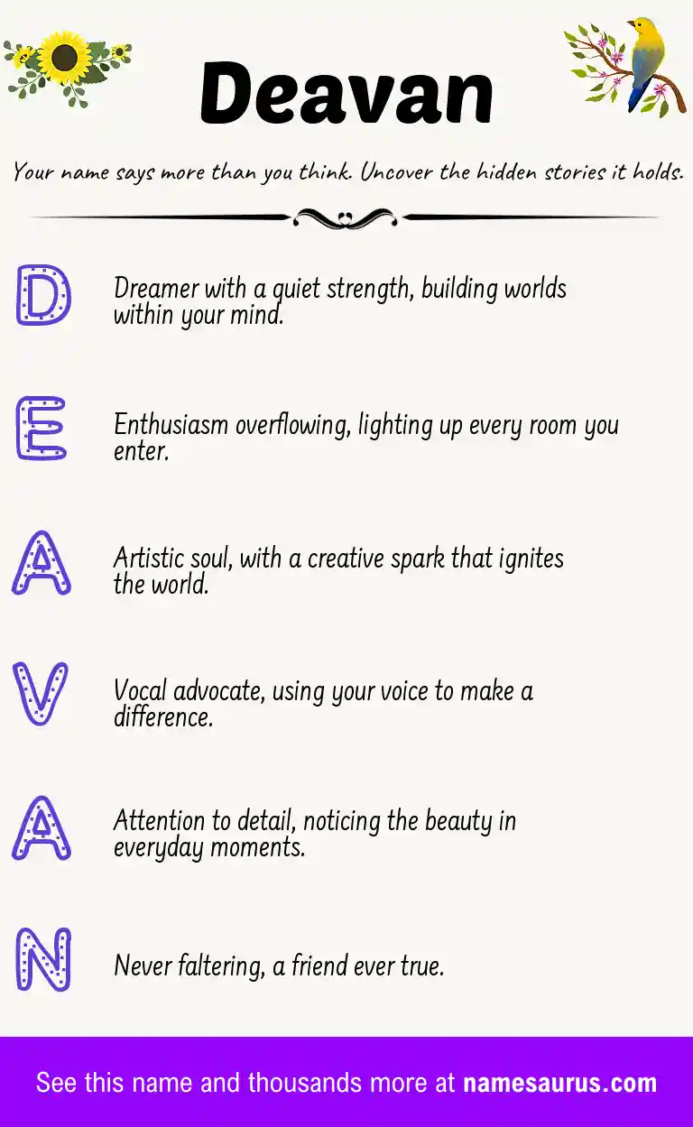 Acrostic poem about Deavan.