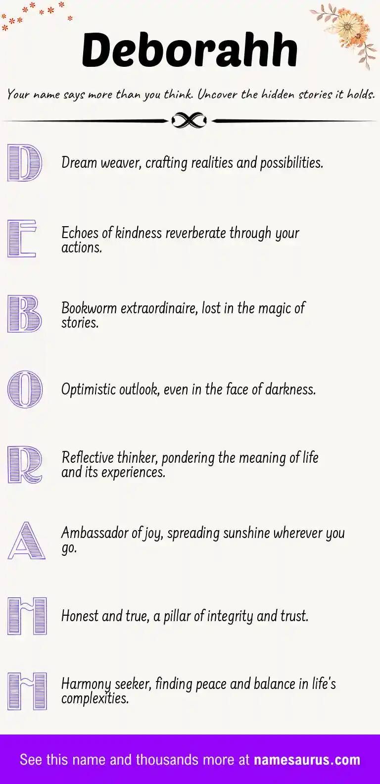 Acrostic poem about Deborahh.