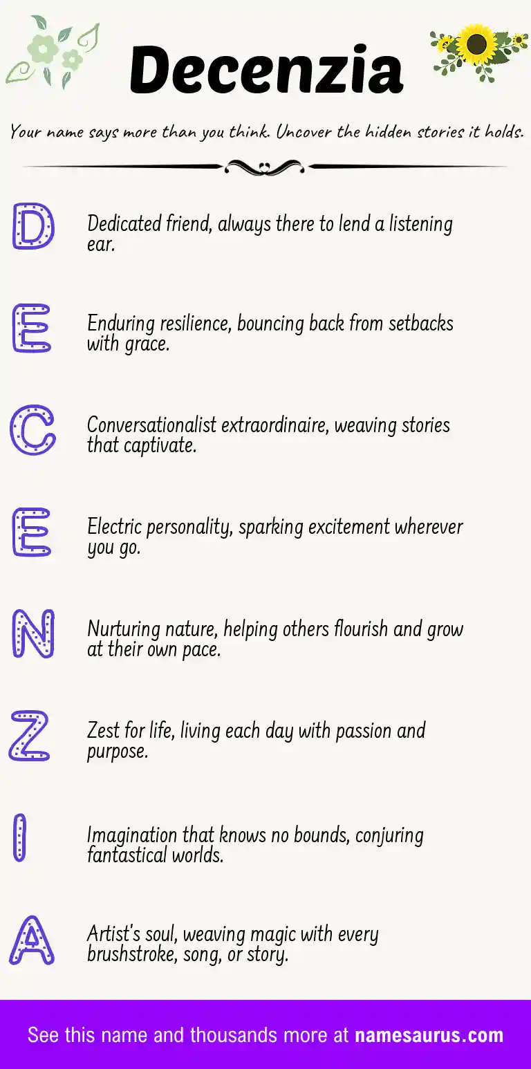 Acrostic poem about Decenzia.