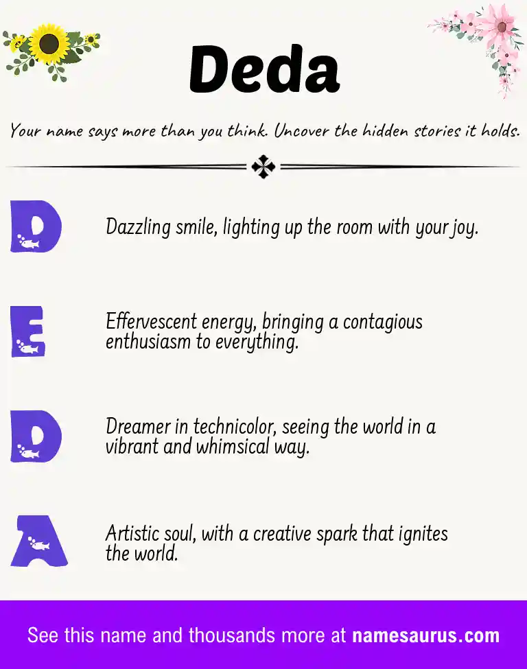 Acrostic poem about Deda.