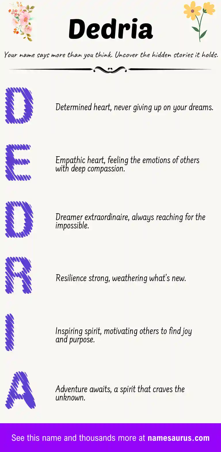 Acrostic poem about Dedria.