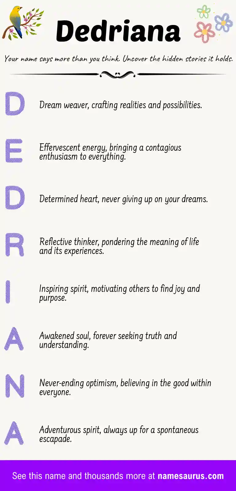Acrostic poem about Dedriana.