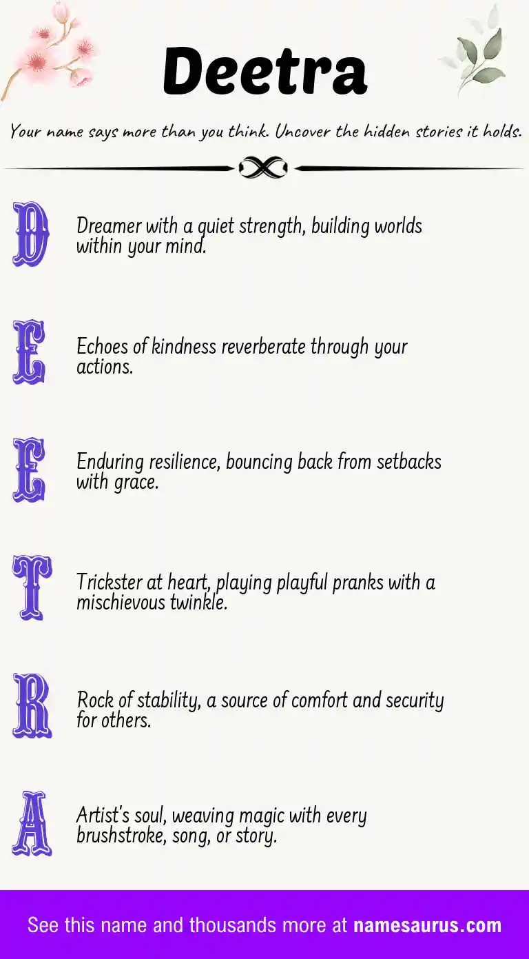 Acrostic poem about Deetra.