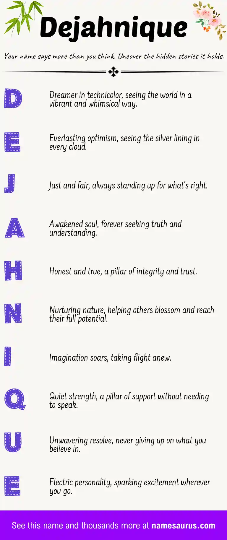 Acrostic poem about Dejahnique.