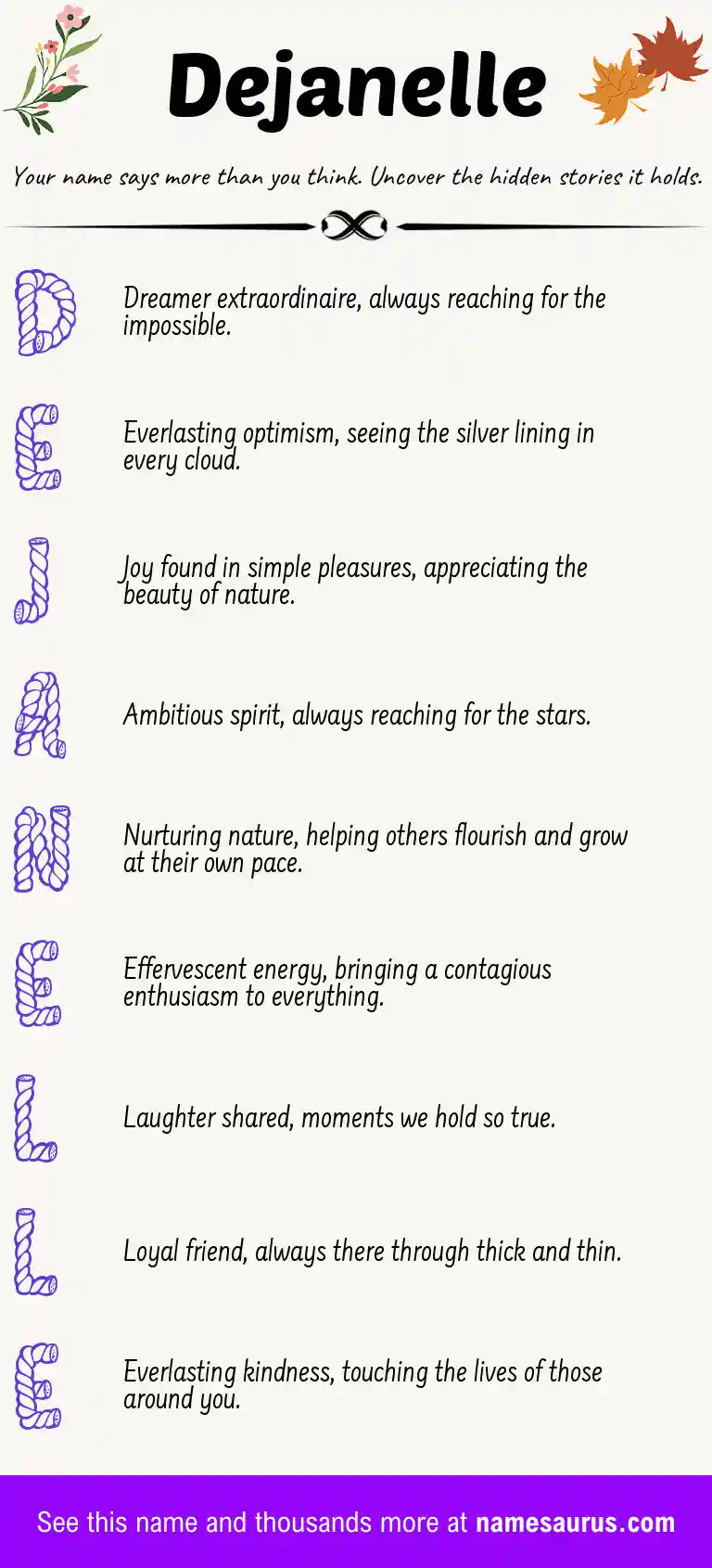 Acrostic poem about Dejanelle.