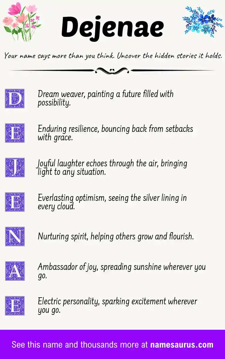 Acrostic poem about Dejenae.