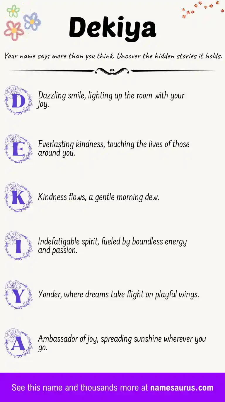 Acrostic poem about Dekiya.