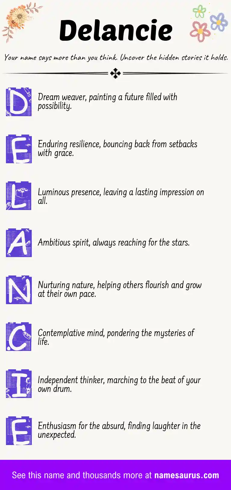 Acrostic poem about Delancie.