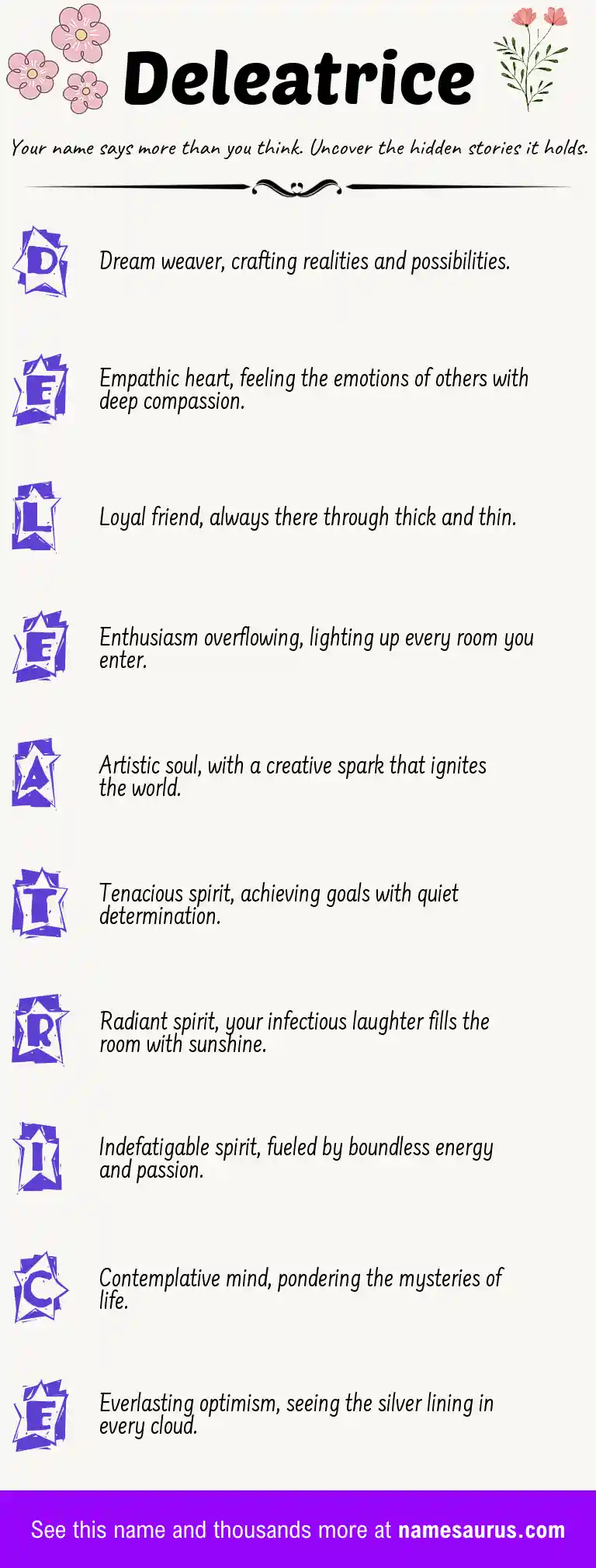 Acrostic poem about Deleatrice.