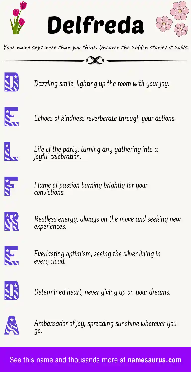 Acrostic poem about Delfreda.