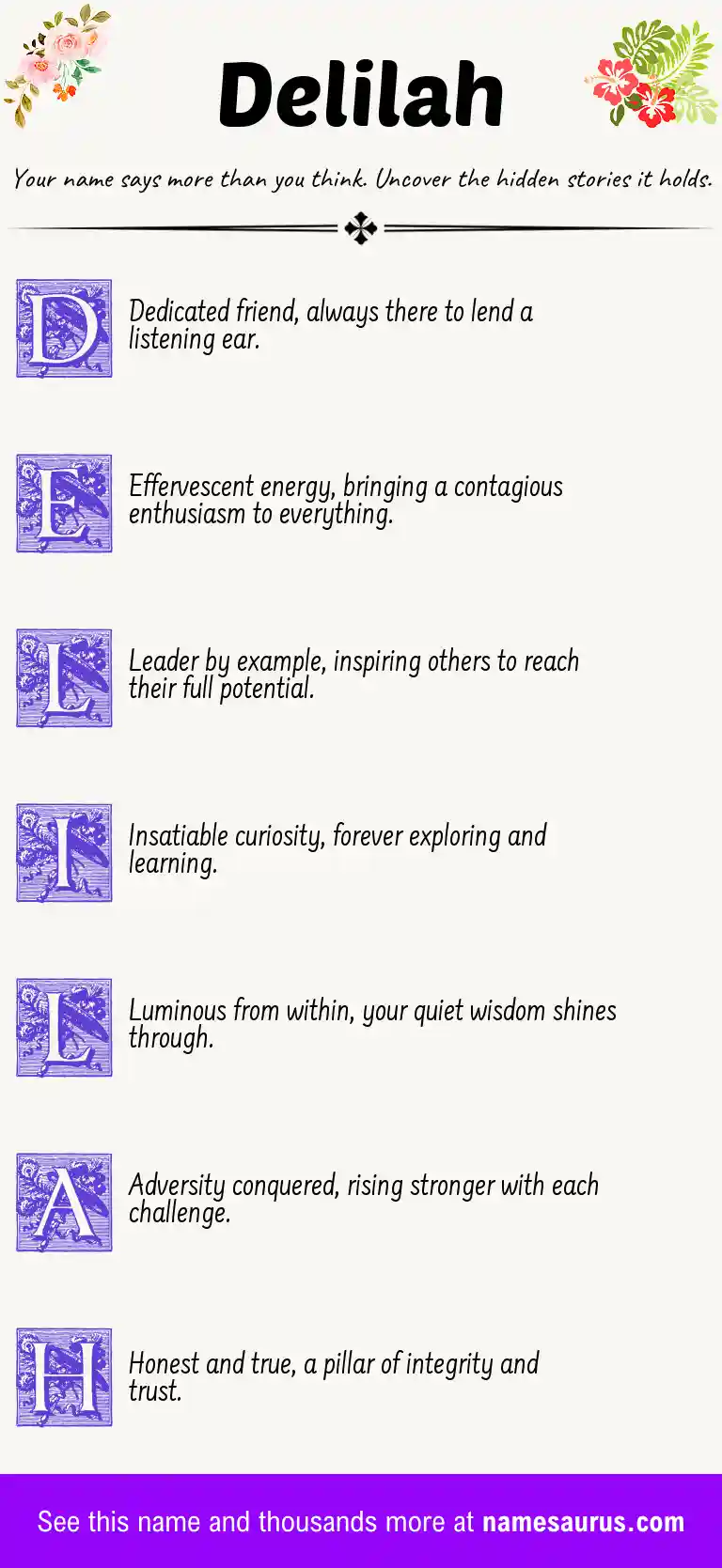 Acrostic poem about Delilah.