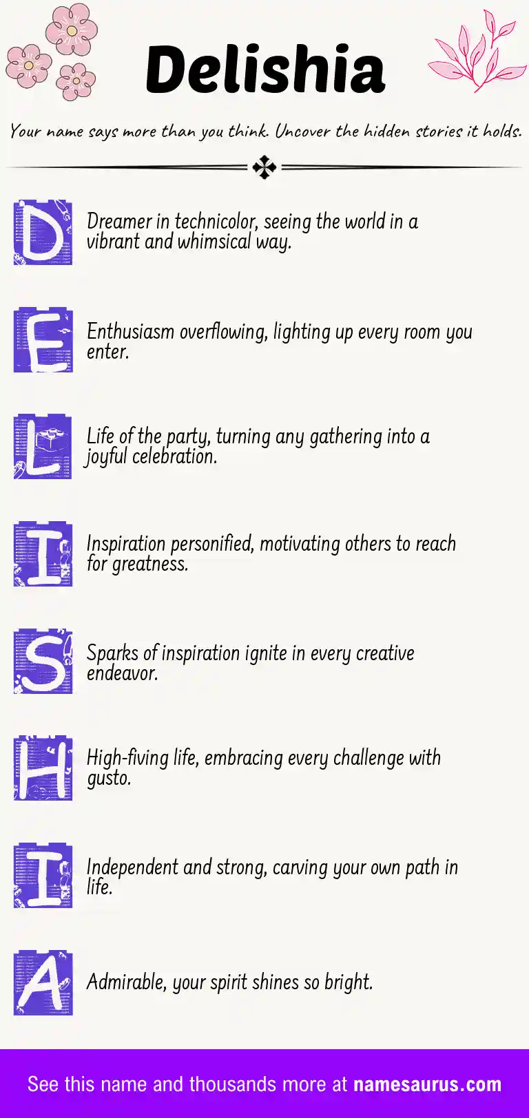 Acrostic poem about Delishia.