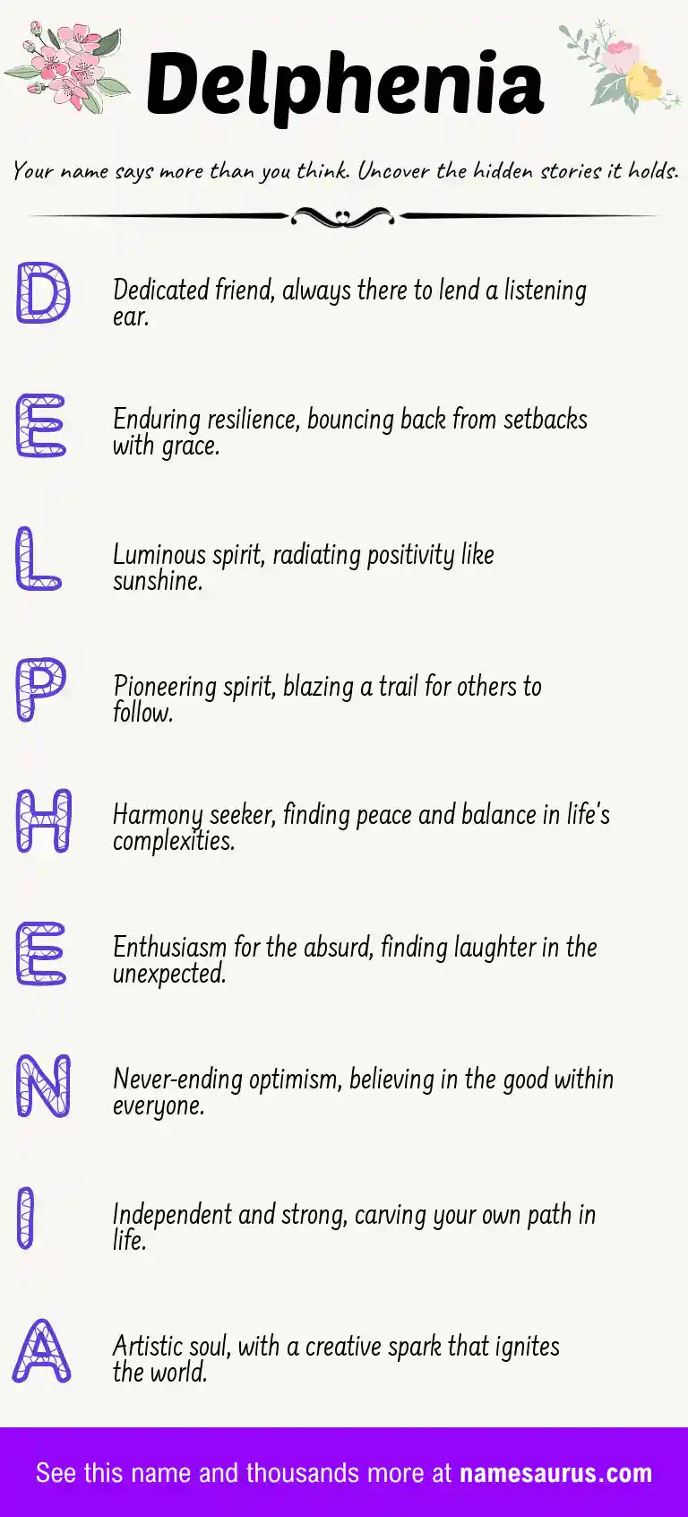 Acrostic poem about Delphenia.