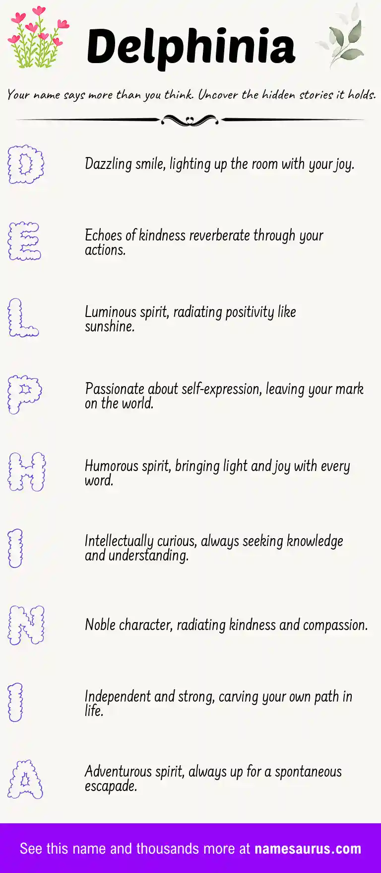 Acrostic poem about Delphinia.