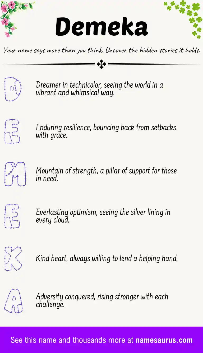 Acrostic poem about Demeka.