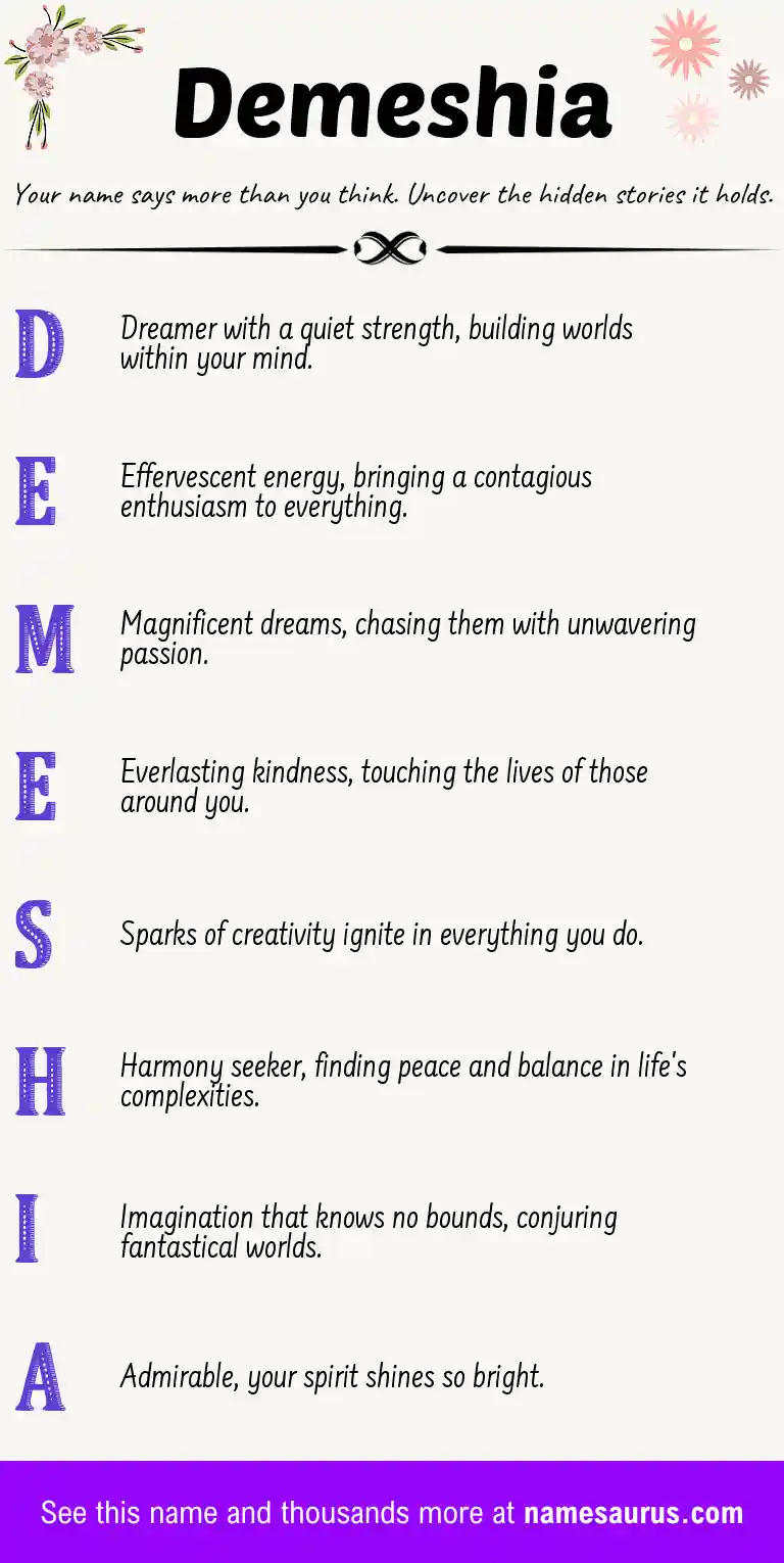 Acrostic poem about Demeshia.