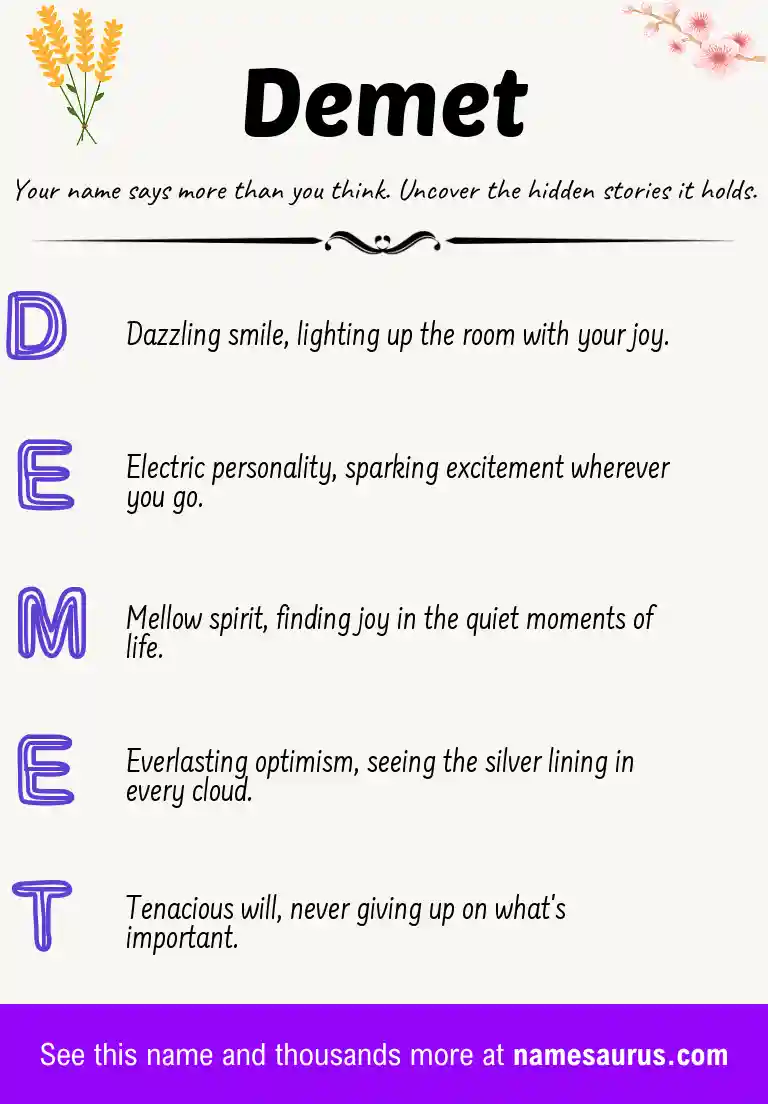 Acrostic poem about Demet.
