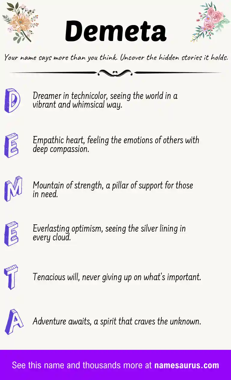 Acrostic poem about Demeta.