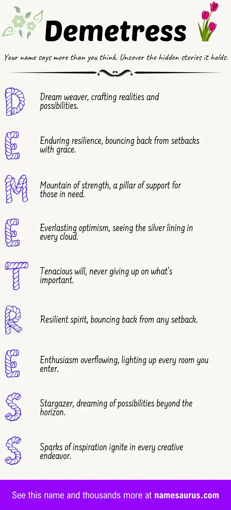 Acrostic poem about Demetress.