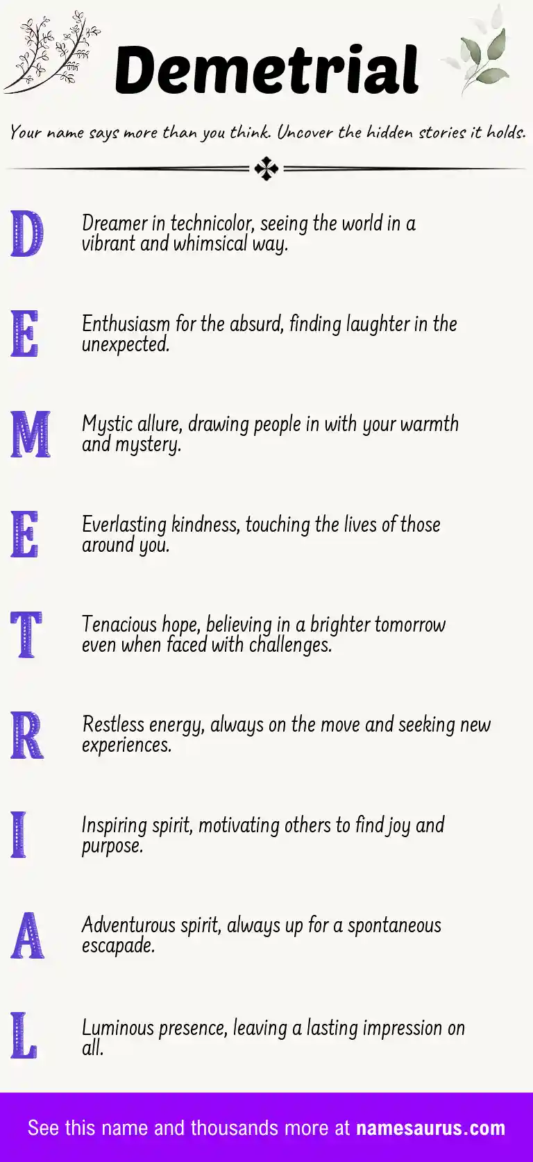 Acrostic poem about Demetrial.