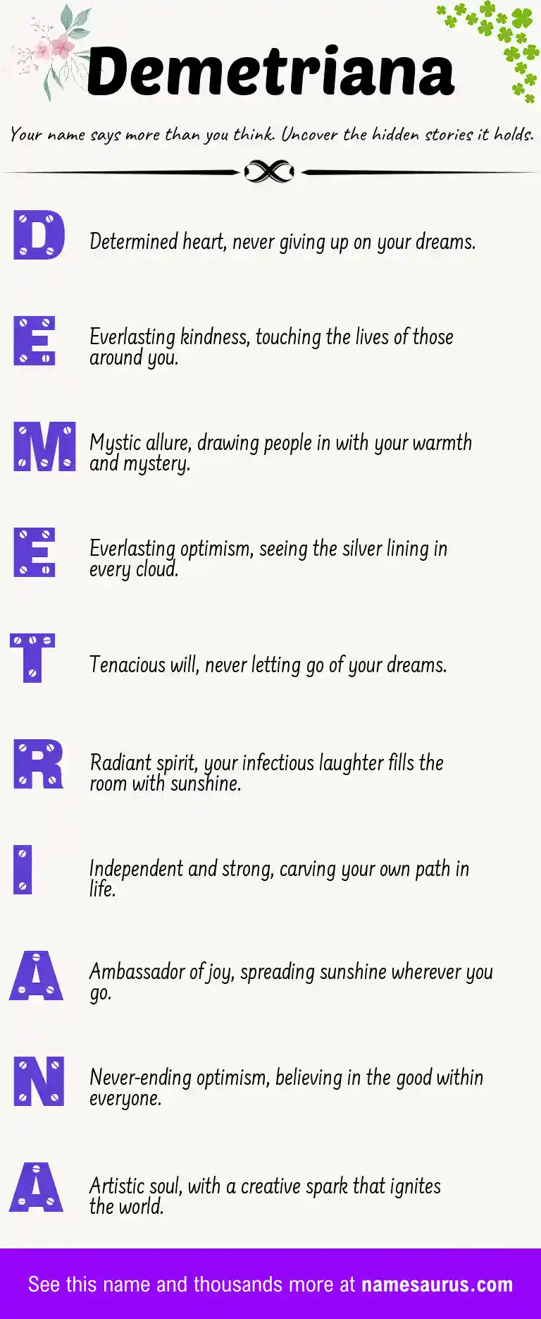 Acrostic poem about Demetriana.