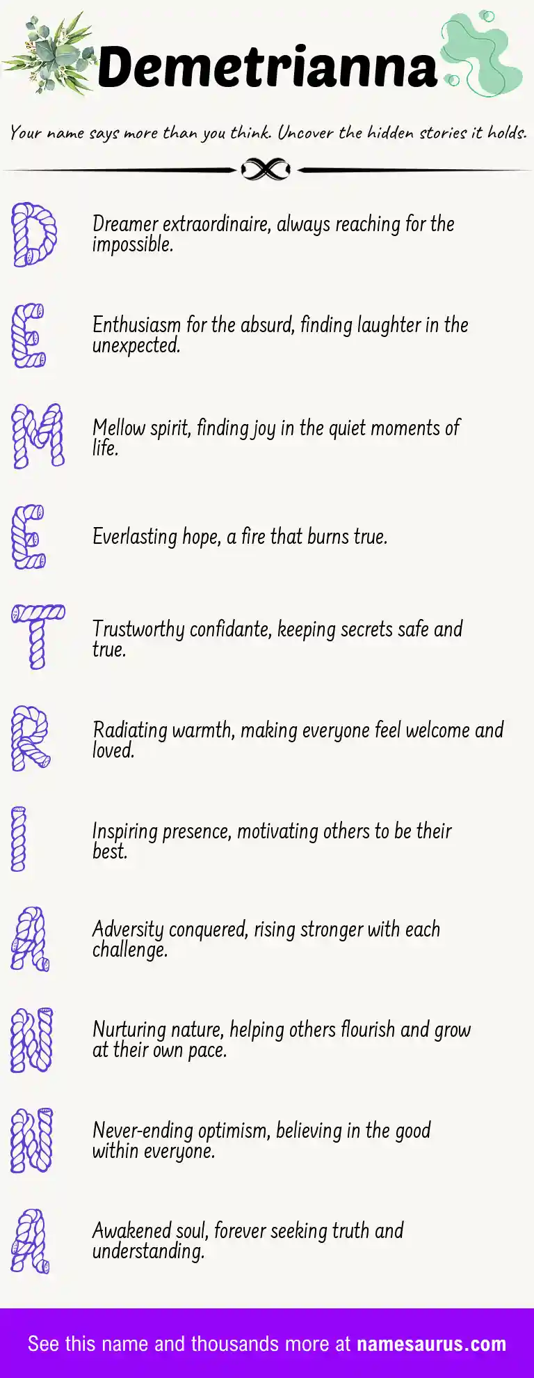 Acrostic poem about Demetrianna.