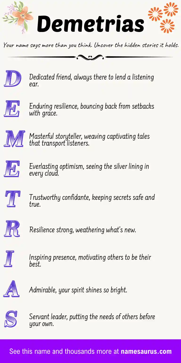 Acrostic poem about Demetrias.