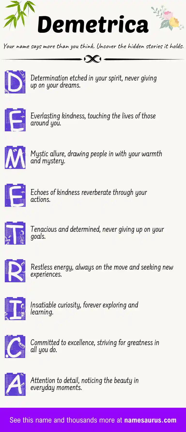 Acrostic poem about Demetrica.