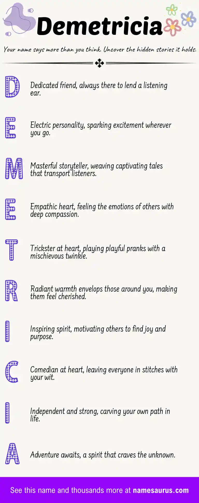 Acrostic poem about Demetricia.