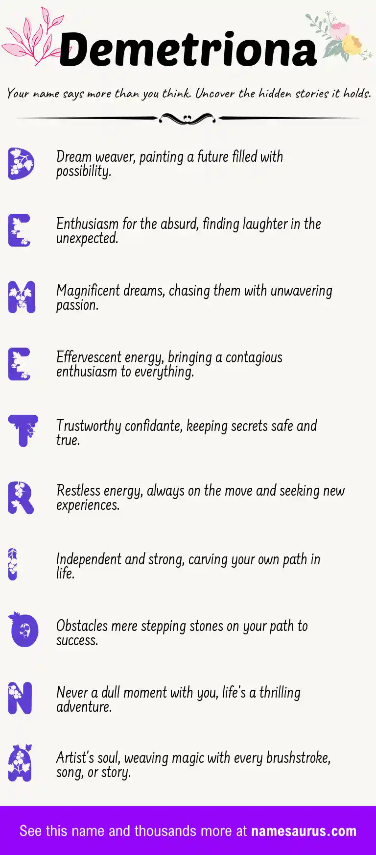 Acrostic poem about Demetriona.
