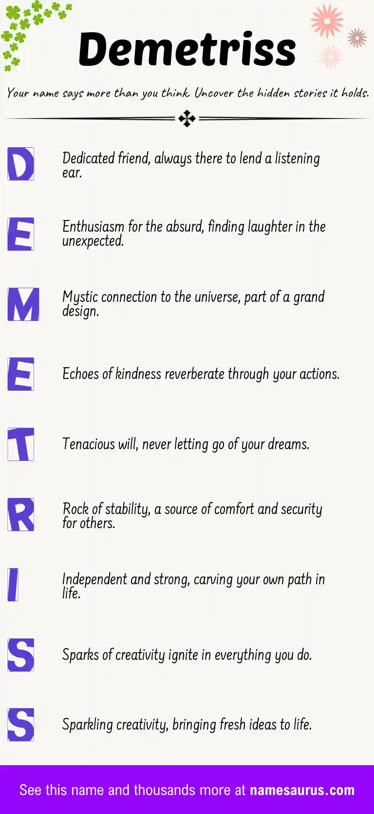 Acrostic poem about Demetriss.
