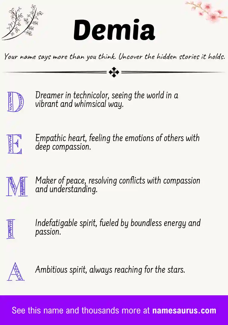 Acrostic poem about Demia.