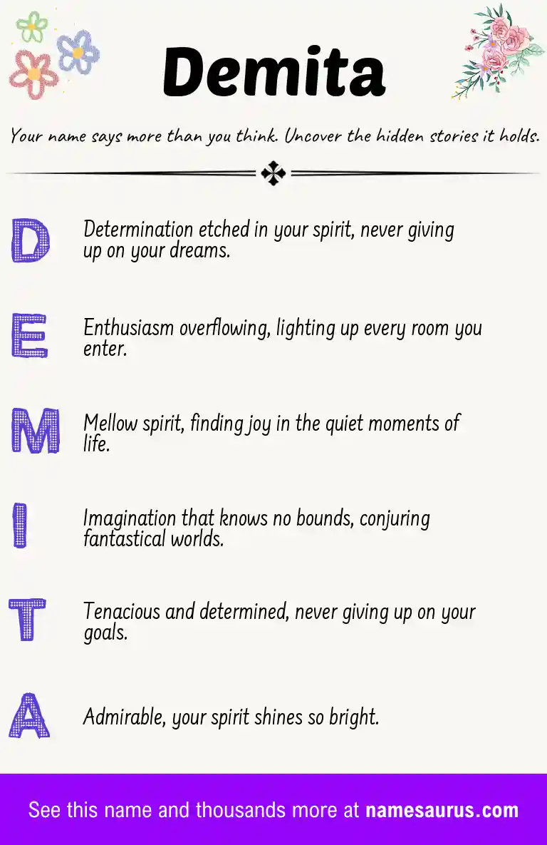 Acrostic poem about Demita.