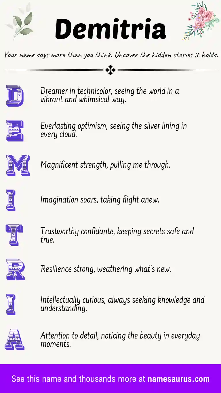 Acrostic poem about Demitria.