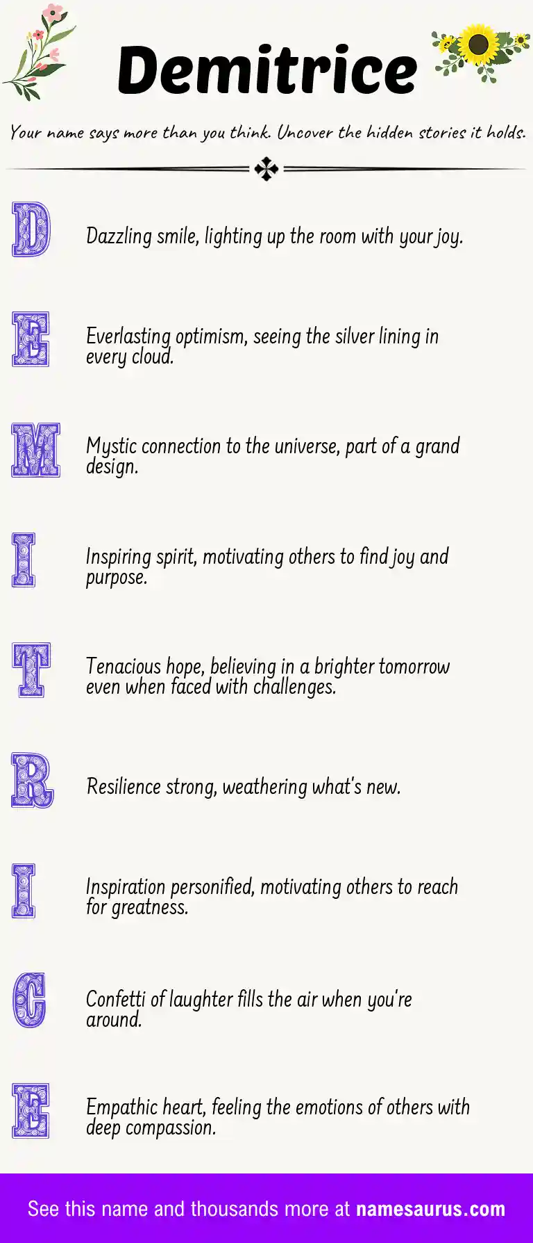 Acrostic poem about Demitrice.