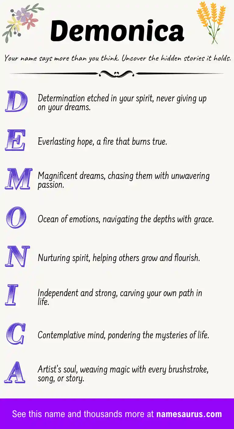 Acrostic poem about Demonica.