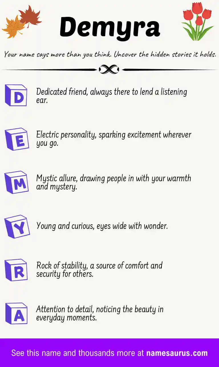 Acrostic poem about Demyra.